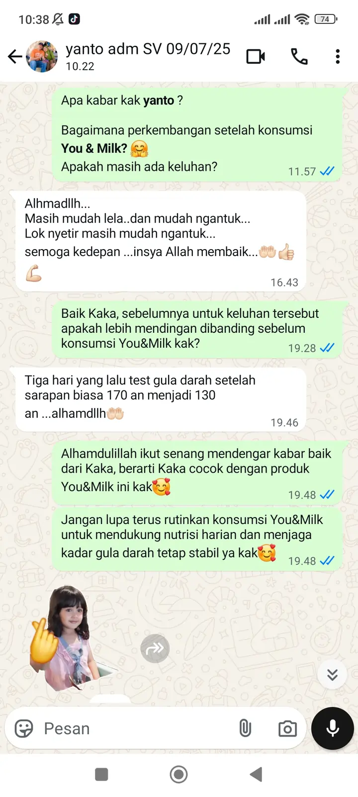 Kadar gula mulai turun dari 170 ke 130