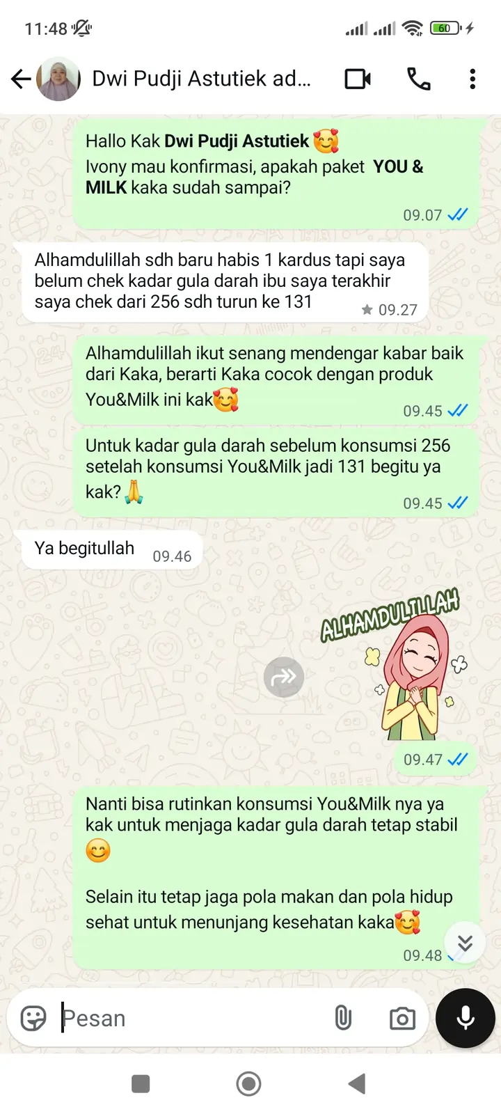 Kadar gula turun dari 256 ke 131